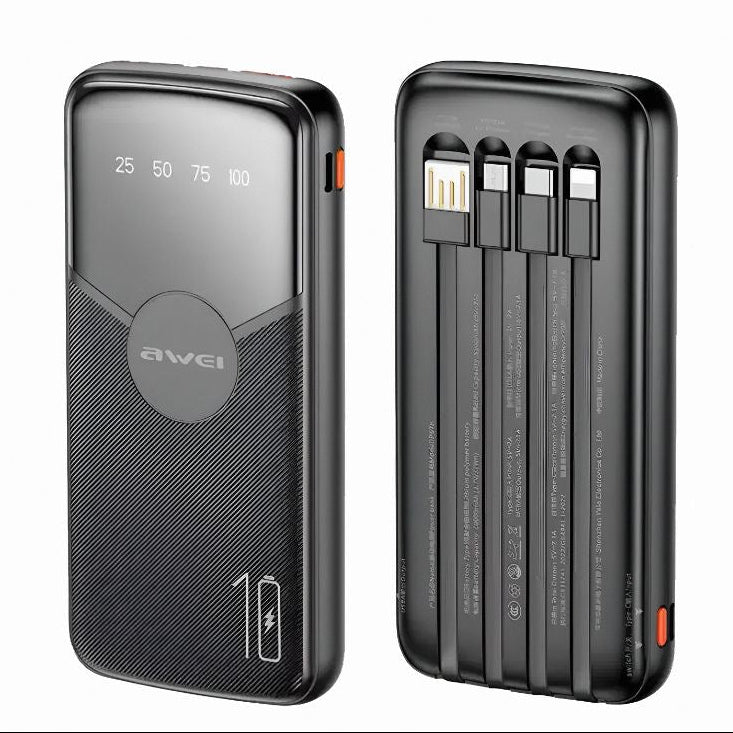 Power Bank 10000mAh με 4 Ενσωματωμένα Καλώδια & Γρήγορη Φόρτιση